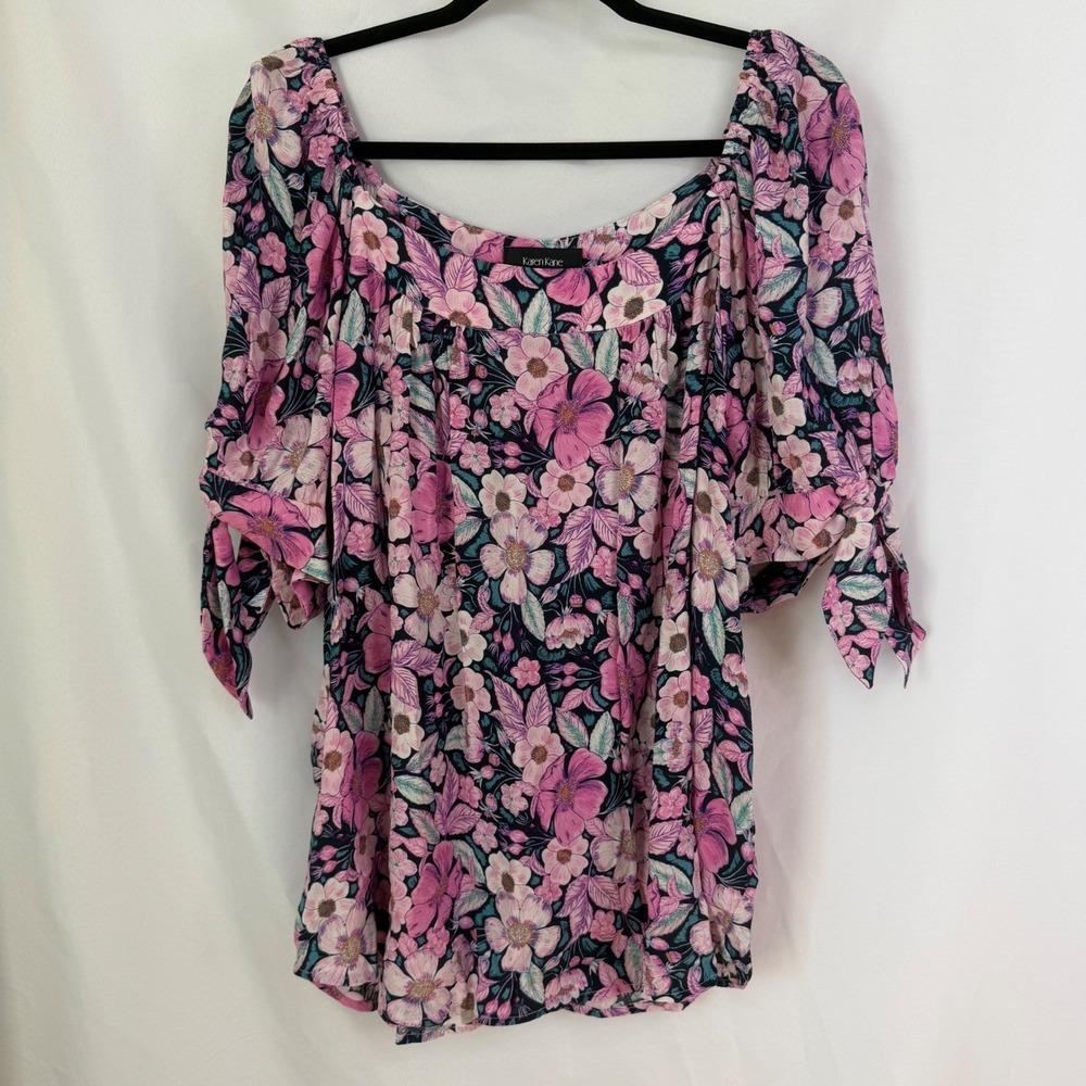 Karen Kane Womens 2X Square Neck Floral Tie Sleeve Viscose Boho Top NWT $158